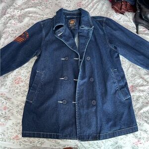Blue Denim Double-Breasted Trench Jacket